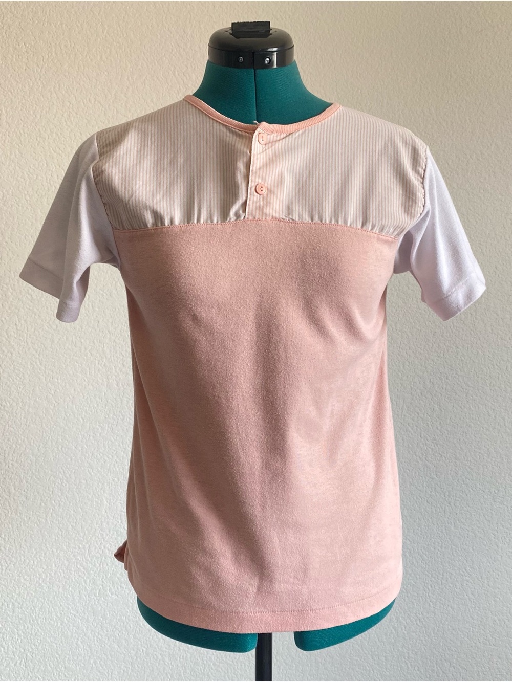 Vintage Members Only pinstripe bib henley collar t-shirt, L